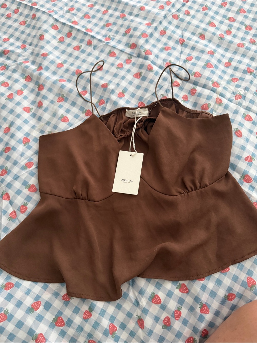 Aritzia Brown Satin Peplum Camisole Top